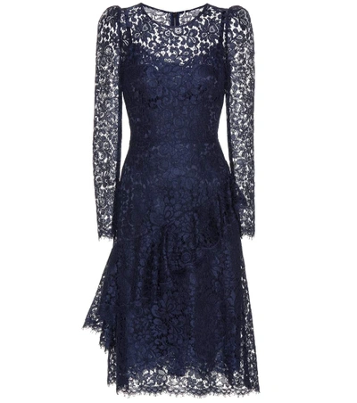 Shop Dolce & Gabbana Lace Dress With Flounce In Very Dark Llue 1