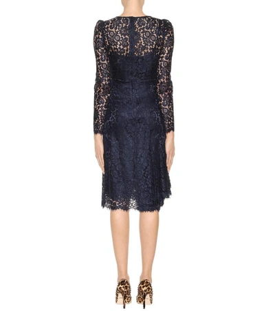 Shop Dolce & Gabbana Lace Dress With Flounce In Very Dark Llue 1