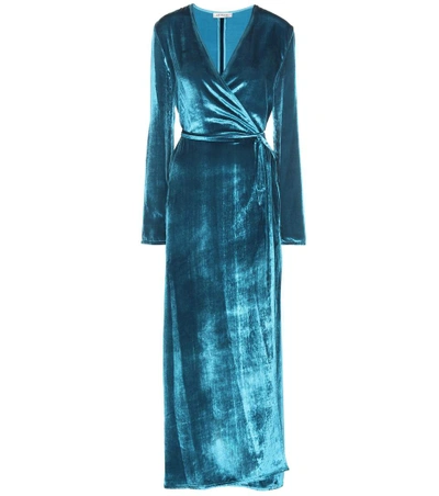 Attico Raquel Velvet Wrap Dress In Blue