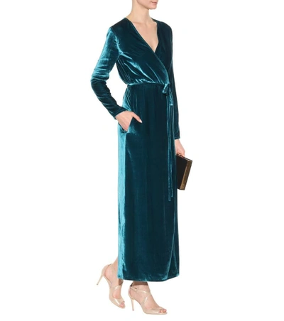 Shop Attico Raquel Velvet Wrap Dress In Turquoise