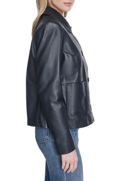 Cole Haan Leather Jacket In Navy