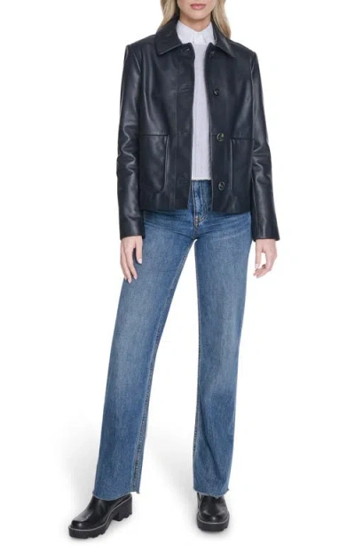 Cole Haan Leather Jacket In Navy