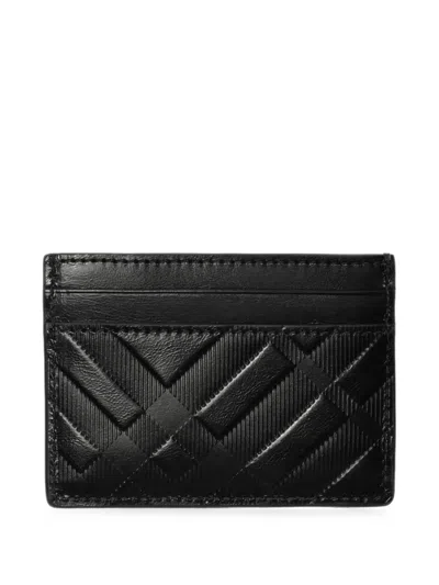 Burberry Embossed Check Card Case In Black
