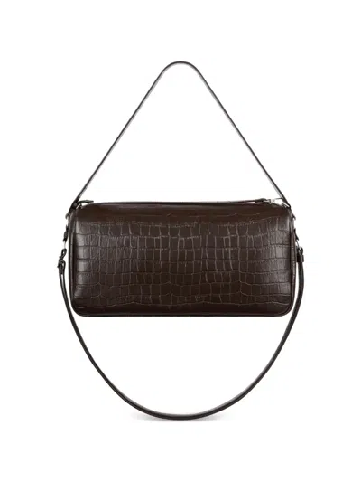 Courrèges Medium Three Sixty Croc-embossed Shoulder Bag In Red