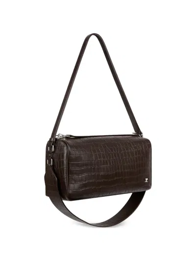 Courrèges Medium Three Sixty Croc-embossed Shoulder Bag In Red