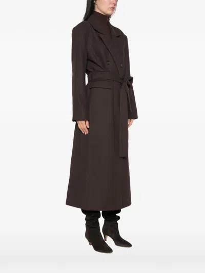 Gestuz Double-breasted Belted Coat In Brown