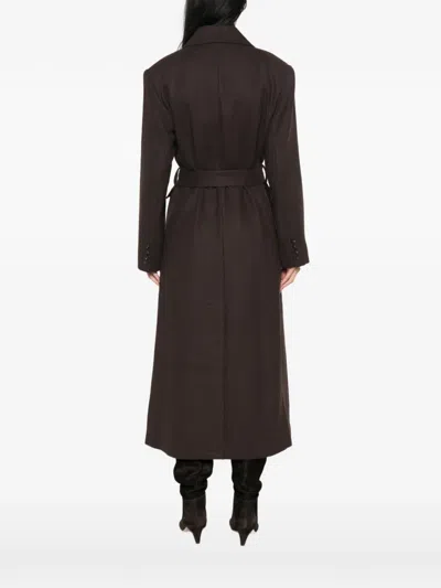 Gestuz Double-breasted Belted Coat In Brown