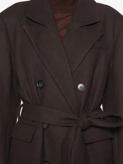 Gestuz Double-breasted Belted Coat In Brown