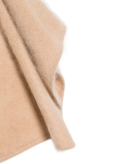 Soft Goat Triangular Knitted Scarf In Neutral