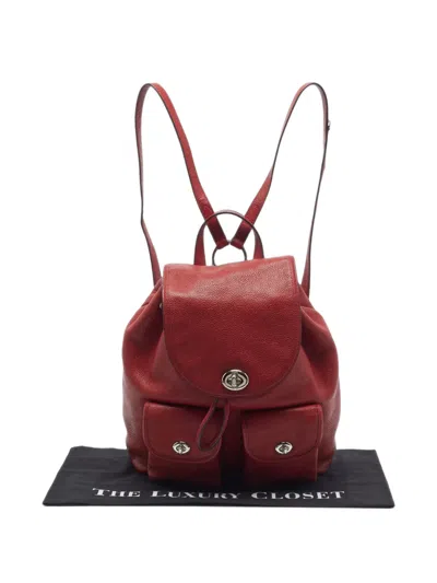 Pre-owned Coach Turnlock Leather Backpack In Red