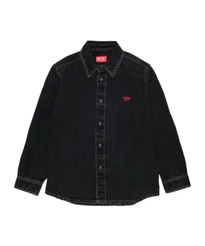 Diesel 로고 자수 데님 셔츠 In Black