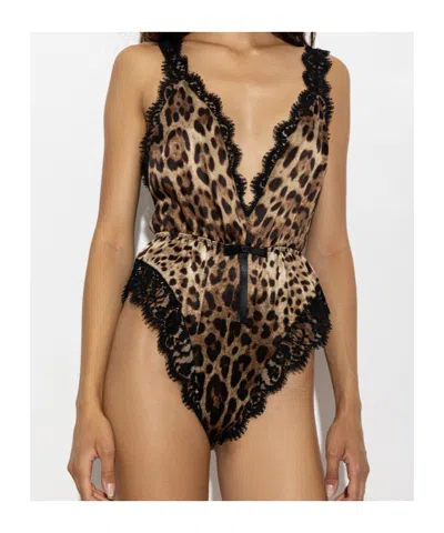 Dolce & Gabbana Dolce  Gabbana Leopard Printed Bodysuit In Multi