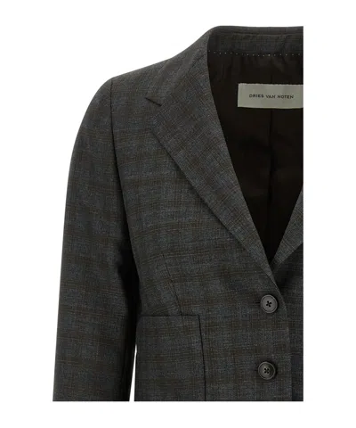 Dries Van Noten Checked Wool Blazer In Gray