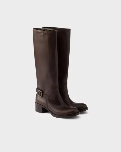 Prada Leather Boots In Brown