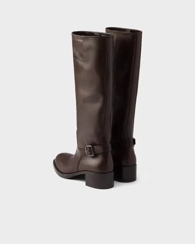 Prada Leather Boots In Brown