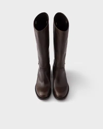 Prada Leather Boots In Brown