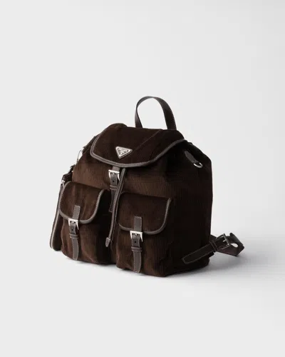 Prada Medium Corduroy And Leather Backpack In Ebony