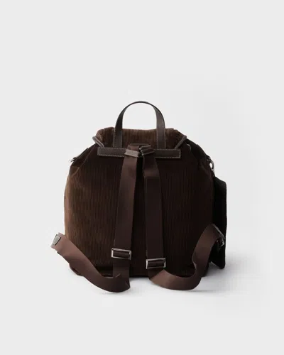 Prada Medium Corduroy And Leather Backpack In Ebony