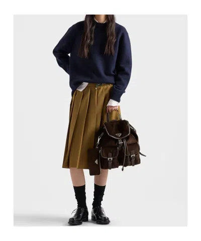 Prada Medium Corduroy And Leather Backpack In Ebony