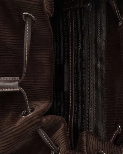 Prada Medium Corduroy And Leather Backpack In Ebony