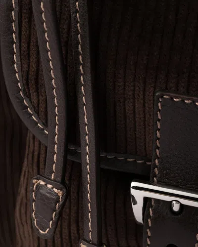 Prada Medium Corduroy And Leather Backpack In Ebony