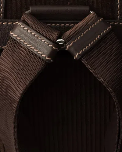 Prada Medium Corduroy And Leather Backpack In Ebony