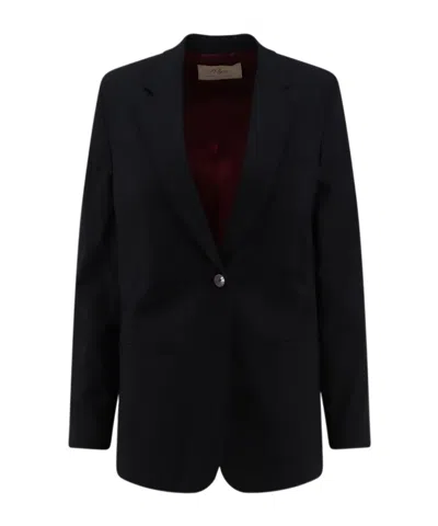 Alysi Single-breasted Stretch Virgin Wool Blazer In Black