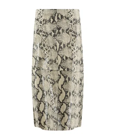 Alysi Python-print Leather Midi Skirt In Brown