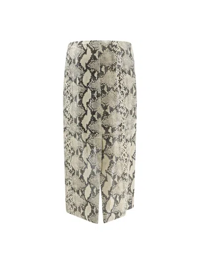Alysi Python-print Leather Midi Skirt In Brown