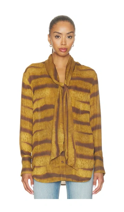 Frame The Silk Oversized Tie Shirt In Light Tiger