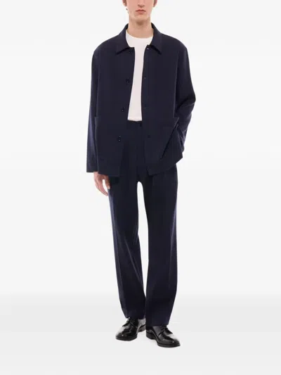 Fursac Button-up Patch-pocket Overshirt In Blue