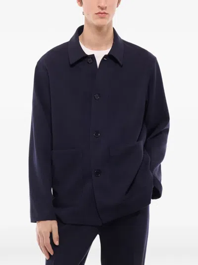 Fursac Button-up Patch-pocket Overshirt In Blue