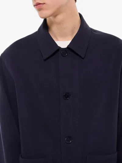 Fursac Button-up Patch-pocket Overshirt In Blue