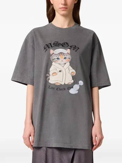 Msgm Graphic-print T-shirt In Gray