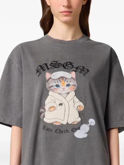 Msgm Graphic-print T-shirt In Gray