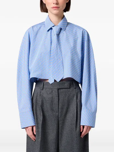 Msgm Stripe-pattern Cropped Shirt In Blue