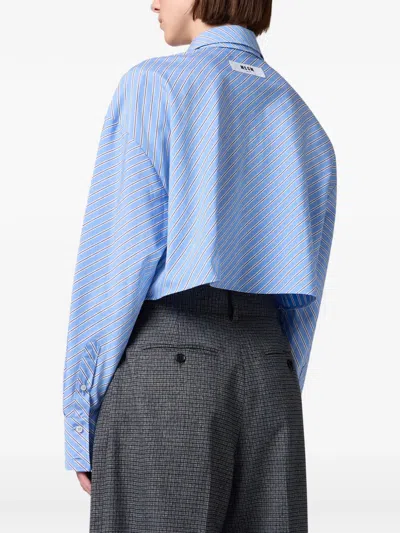 Msgm Stripe-pattern Cropped Shirt In Blue