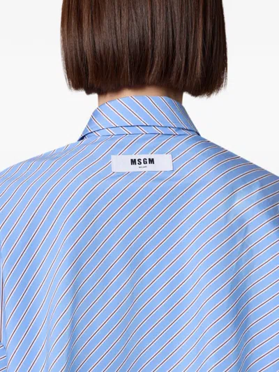 Msgm Stripe-pattern Cropped Shirt In Blue
