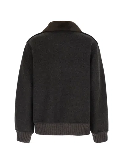 P.a.r.o.s.h . Faux Fur Collar Wool Jacket In Brown