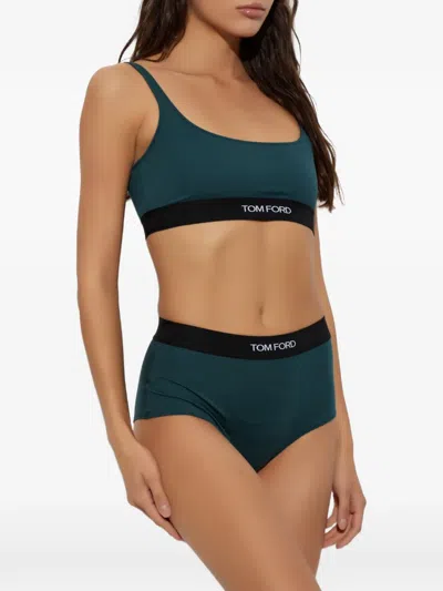 Tom Ford Logo-waistband Briefs In Green