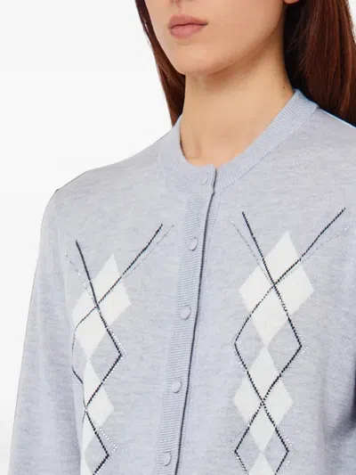 Liu •jo Wool Cardigan With Argyle-pattern In Blue