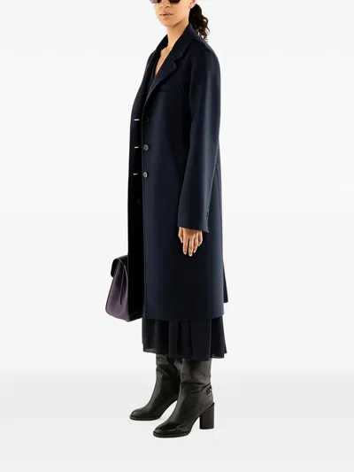 Ferragamo Single-breasted Notched-lapels Coat In Blue