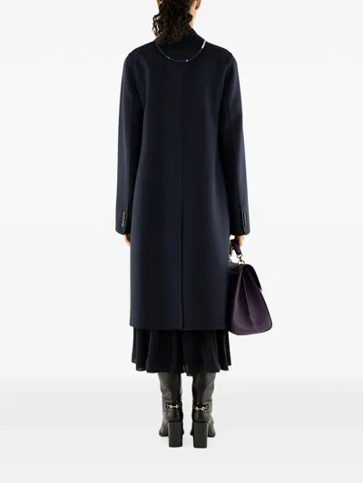 Ferragamo Single-breasted Notched-lapels Coat In Blue