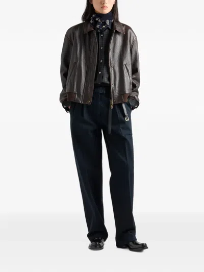Prada Checked Wool-blend Shirt In Blue