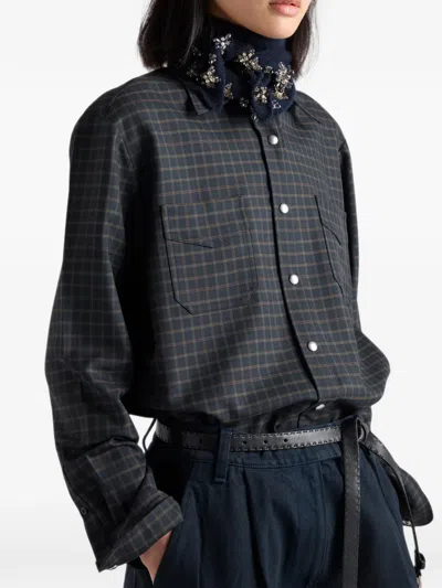 Prada Checked Wool-blend Shirt In Blue