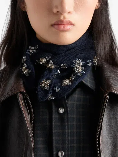Prada Checked Wool-blend Shirt In Blue