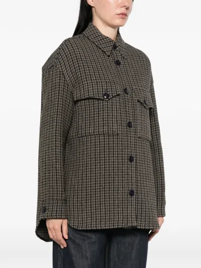 Closed Houndstooth-pattern Button-up Jacket In Brown