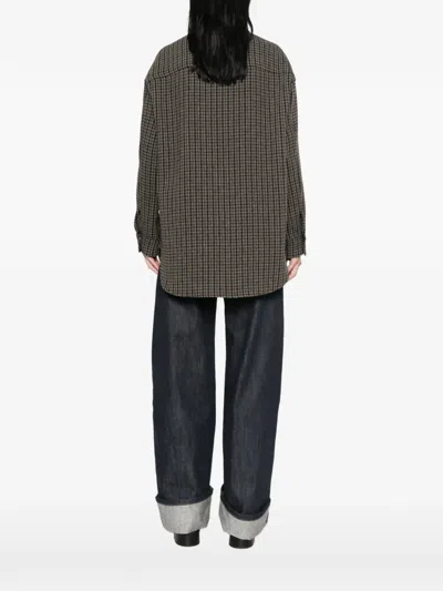 Closed Houndstooth-pattern Button-up Jacket In Brown