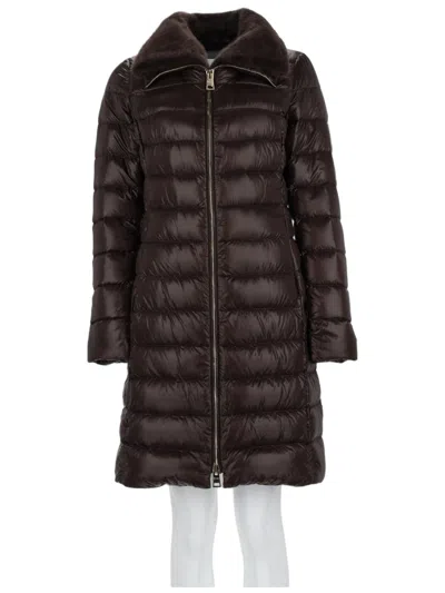 Herno Long Quilted Flared Down Jacket In Black