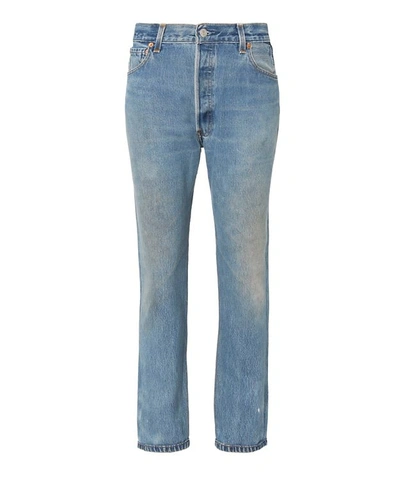 Re/done Double Needle Crop Jeans In Denim-med